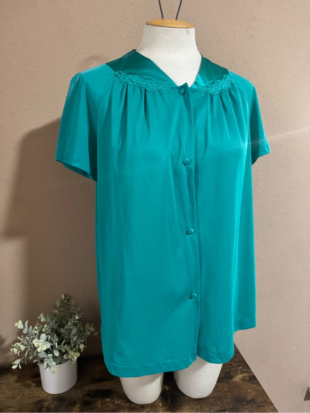 VTG 3 Piece Vanity Fair Teal Pajama Set - Top, Robe, Pant